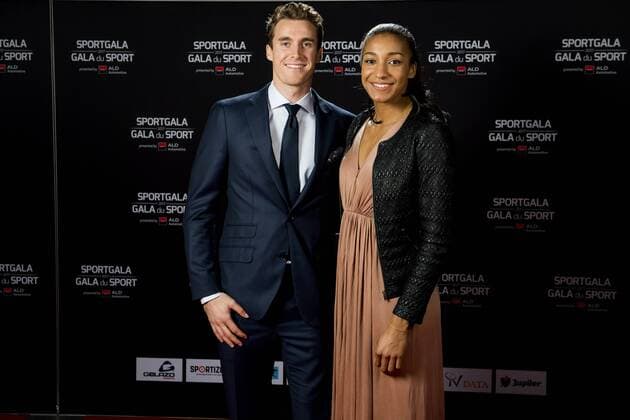 Belgian Niels Pittomvils and Belgian Nafissatou Nafi Thiam pictured during the gala evening for the man and woman of the year 2017 awards, Saturday 16 December 2017, in Brussels. JASPERxJACOBS  x05234365x