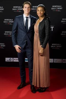 Belgian Niels Pittomvils and Belgian Nafissatou Nafi Thiam pictured during the gala evening for the man and woman of the year 2017 awards, Saturday 16 December 2017, in Brussels. JASPERxJACOBS  x05234381x