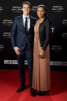 Belgian Niels Pittomvils and Belgian Nafissatou Nafi Thiam pictured during the gala evening for the man and woman of the year 2017 awards, Saturday 16 December 2017, in Brussels. JASPERxJACOBS  x05234385x
