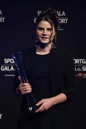 Cyclist Lotte Kopecky winner of most promising of the year, pictured during the gala evening for the man and woman of the year 2017 awards, Saturday 16 December 2017, in Brussels. ERICxLALMAND  x05234586x