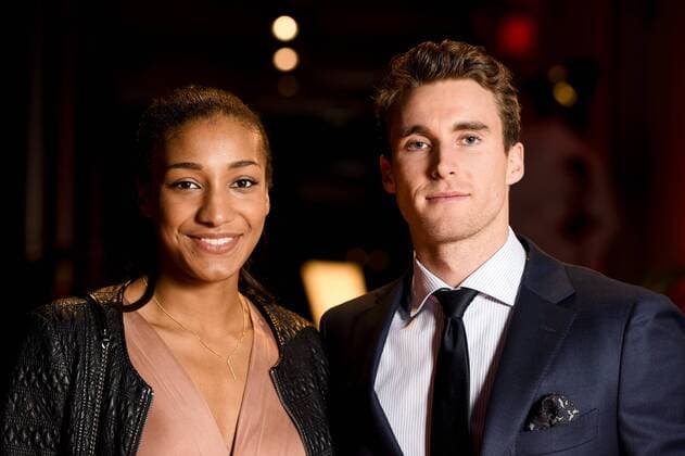 Belgian Nafissatou Nafi Thiam and Belgian Niels Pittomvils pictured during the gala evening for the man and woman of the year 2017 awards, Saturday 16 December 2017, in Brussels. POOLxPHILIPPExCROCHET  x05234589x