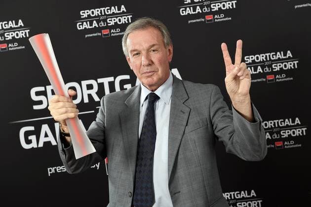 Athletics coach Roger Lespagnard winner of the coach of the year, poses with his trophy during the gala evening for the man and woman of the year 2017 awards, Saturday 16 December 2017, in Brussels. JASPERxJACOBS  x05235448x
