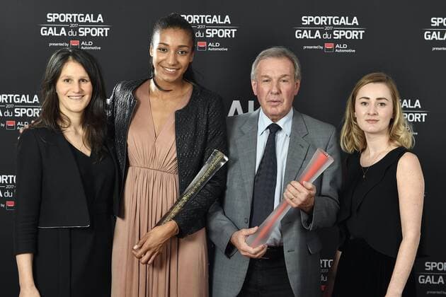 Helena Van der Plaetsen, Belgian Nafissatou Nafi Thiam, athletics coach Roger Lespagnard and Kim Vanderlinden pictured during the gala evening for the man and woman of the year 2017 awards, Saturday 16 December 2017, in Brussels. JASPERxJACOBS  x05235584x