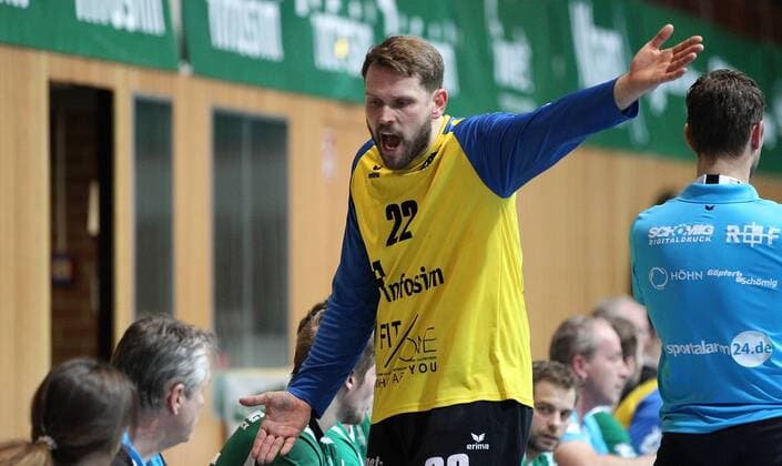 v left Max Brustmann DJK Rimpar Wolves looking disappointed disappointment DKB 2 Handball Bundesliga DJK Rimpar Wolves VfL Eintracht Hagen xfskrx