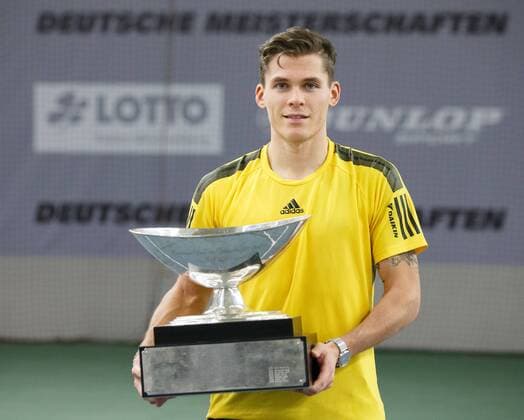 Winner DANIEL MASUR holds the trophy Award ceremony Tennis German Championships 2017 German Championship Biberach an der Riss Baden Wuerttemberg Germany 17 December 2017 Copyright: xJuergenxHasenkopfx