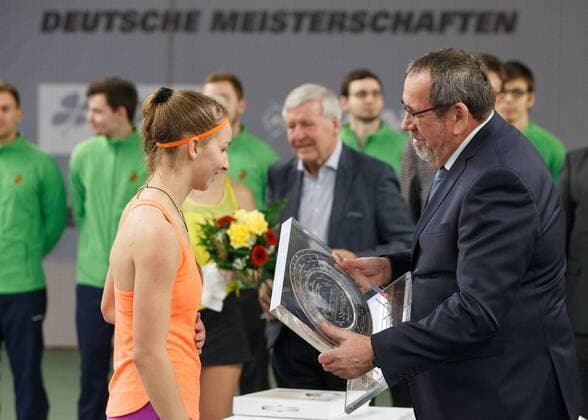 TAMARA KORPATSCH and DTB Vice President Thomas Heil Award ceremony Tennis German Championships 2017 German Championship Biberach an der Riss Baden Wuerttemberg Germany 17 December 2017 Â Copyright: xJuergenxHasenkopfx