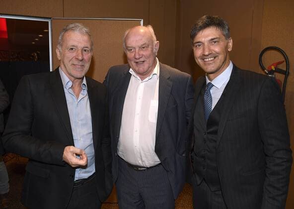 GENVAL, BELGIUM - DECEMBER 18 : Felice Mazzu head coach of Sporting Charleroi and Eric Gerets with Aime Antheunis pictured during Raymond Goethals trophy as best best coach in Belgium on December 18, 2017 in Charleroi, Belgium, 18 12 2017 FOOTBALL : Ceremonie remise du trophee Raymond Goethals - Charleroi - 17 12 2017 PhotoNews Panoramic 