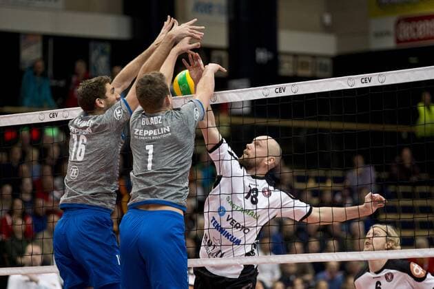 Scott Michael Kevorken 16, VfB, Bartlomiej Boladz 1, VfB, Olli Kunnari 13, Sastamala during the Volleyball 2018 CEV Champions League Sastamala - VfB Friedrichshafen match 19. December 2017 in Vantaa, Finland.  Copyright: xTomixHänninenx NP24_00052771