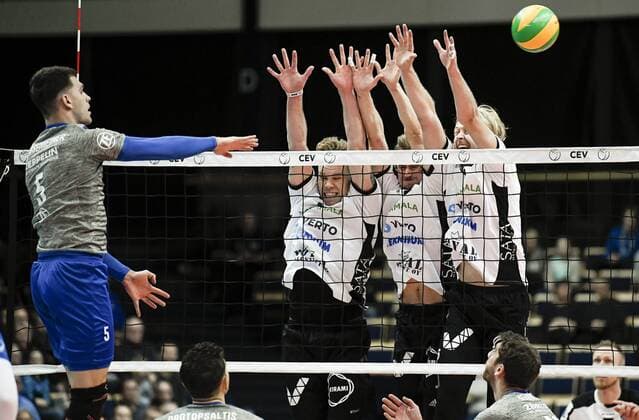20171219, Vantaa, Finland 2018 CEV Volleyball Men s Champions League match Ford Store Levoranta Sastamala vs VfB Friedrichshafen David Sossenheimer Jarno Kuusinen All Over Press  1.03762966