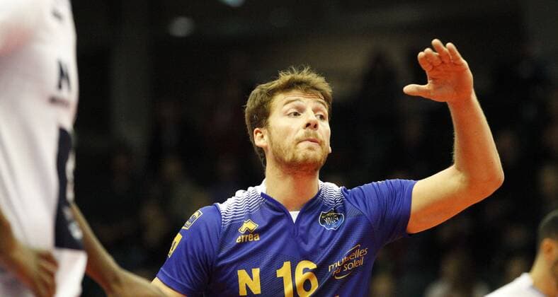 Germany Rüsselsheim am Main 21 12 2017 volleyball Hesse European CEV Cup men s season 2017 2018 United volleys Rheinmain blue Montpellier volleyball UC ws v l Ludovic Düe of Montpellier Nr 16 sports United volleys Rheinmain Montpellier volleyball UC