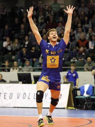 Germany Rüsselsheim am Main 21 12 2017 volleyball Hesse European CEV Cup men s season 2017 2018 United volleys Rheinmain blue Montpellier volleyball UC ws v l Ludovic Düe of Montpellier Nr 16 sports United volleys Rheinmain Montpellier volleyball UC