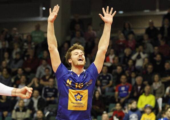 Germany Rüsselsheim am Main 21 12 2017 volleyball Hesse European CEV Cup men s season 2017 2018 United volleys Rheinmain blue Montpellier volleyball UC ws v l Ludovic Düe of Montpellier Nr 16 sports United volleys Rheinmain Montpellier volleyball UC