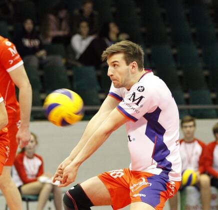 Germany Rüsselsheim am Main 21 12 2017 volleyball Hesse European CEV Cup men s season 2017 2018 United volleys Rheinmain blue Montpellier volleyball UC ws v l Julian Zenger United volleys 10 sports United volleys Rheinmain Montpellier volleyball UC