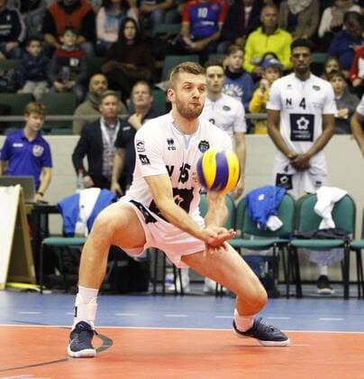 Germany Rüsselsheim am Main 21 12 2017 volleyball Hesse European CEV Cup men s season 2017 2018 United volleys Rheinmain blue Montpellier volleyball UC ws v l Thiago Sens Montpellier Nr 15 sports United volleys Rheinmain Montpellier volleyball UC