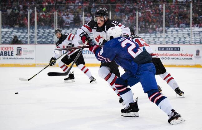 171229 Canada s Kale Clague in ice hockey match between Canada and the United States in the JVM on 29 december 2017 in Buffalo  Copyright: JOELxMARKLUND BB171229JM044