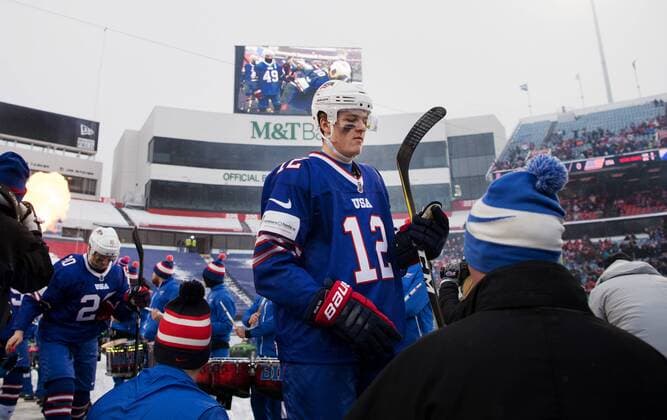 171229 United States s Dylan Samberg before ice hockey match between Canada and the United States in the JVM on 29 december 2017 in Buffalo  Copyright: JOELxMARKLUND BB171229JM049