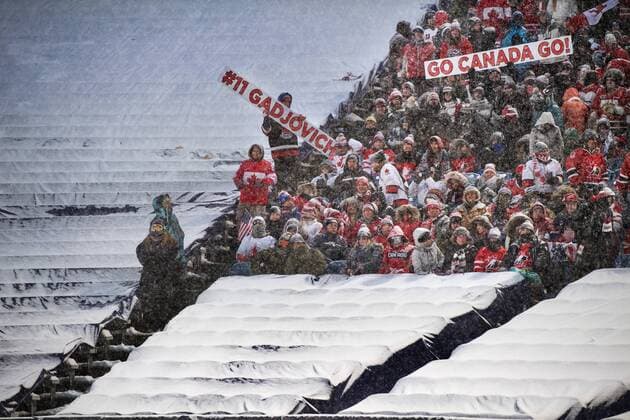 171229 Audience sitting in ice hockey match in the profusely during snowfalls JVM between Canada on 29 december 2017 in Buffalo  Copyright: JOELxMARKLUND BB171229JM067