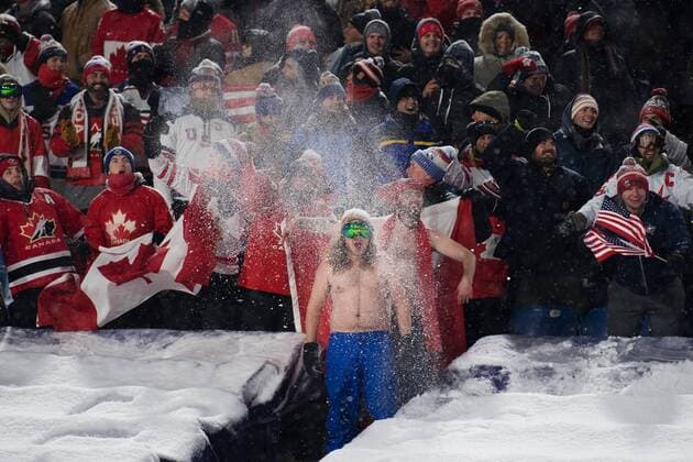 171229 a fan throws snow over himself during the ice hockey match between Canada and the United States in the JVM on 29 december 2017 in Buffalo  Copyright: JOELxMARKLUND BB171229JM079