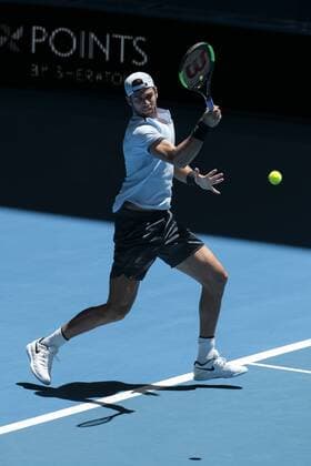 30th December 2017, Perth Arena, Perth, Australia; MasterCard Hopman Cup Tennis; Karen Khachanov of Team Russia plays a forehand shot against Jack Sock of Team USA Sock won 2-1  ActionPlus11966242