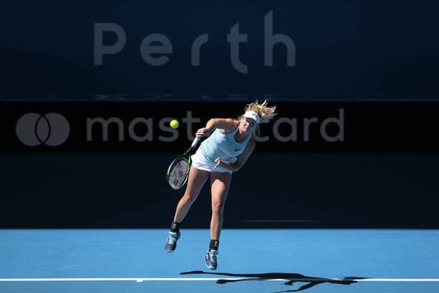 30th December 2017, Perth Arena, Perth, Australia; MasterCard Hopman Cup Tennis; CoCo Vandeweghe of Team USA serves to Anastasia Pavlyuchenkova of Team Russia Vandeweghe won 2-0  ActionPlus11966250