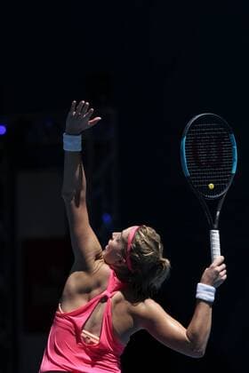 30th December 2017, Perth Arena, Perth, Australia; MasterCard Hopman Cup Tennis; Anastasia Pavlyuchenkova of Team Russia serves to CoCo Vandeweghe of Team USA Vandeweghe won 2-0  ActionPlus11966258