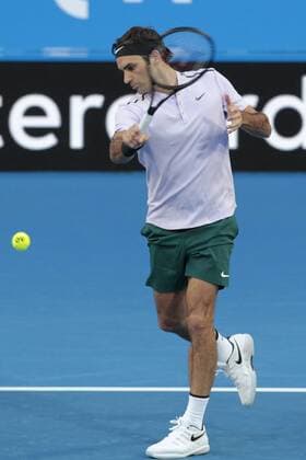 30th December 2017, Perth Arena, Perth, Australia; MasterCard Hopman Cup Tennis; Roger Federer of Team Switzerland plays a forehand shot against Yuchi Sugita of Team Japan Federer won 2-0  ActionPlus11966358