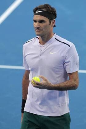 30th December 2017, Perth Arena, Perth, Australia; MasterCard Hopman Cup Tennis; Roger Federer of Team Switzerland contemplates his next serve to Yuchi Sugita of Team Japan Federer won 2-0  ActionPlus11966361