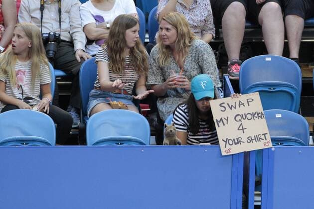 30th December 2017, Perth Arena, Perth, Australia; MasterCard Hopman Cup Tennis; A Federer fan holds a sign for Roger during his match against Sugita of Japan  ActionPlus11966368