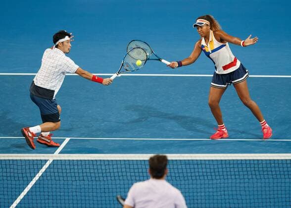 YUICHI SUGITA and NAOMI OSAKA mixed doubles tennis Hopman Cup 2018 ITF Perth arena Perth Western Australia Australia 30 December 2017 Â Copyright: xJuergenxHasenkopfx