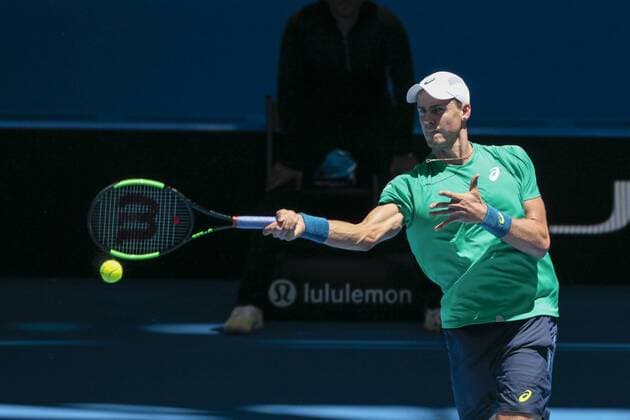 31st December 2017, Perth Arena, Perth, Australia; MasterCard Hopman Cup Tennis; Vasek Pospisil of Team Canada plays a forehand shot against Thanasi Kokkinakis of Team Australia Kokkinakis won 2 sets to 1  ActionPlus11966804