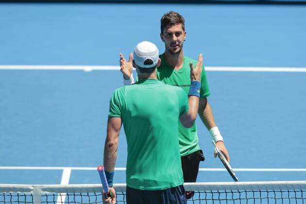 31st December 2017, Perth Arena, Perth, Australia; MasterCard Hopman Cup Tennis; Thanasi Kokkinakis of Team Australia greets Vasek Pospisil of Team Canada after he won 2 sets to 1  ActionPlus11966808