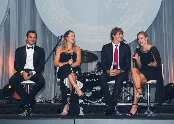 Hopman Cup feature L R ROGER FEDERER BELINDA BENCIC ALEXANDER ZVEREV ANGELIQUE KERBER new years Eve Gala new year s Eve Ball tennis Hopman Cup 2018 ITF Perth arena Perth Western Australia Australia 31 December 2017 Â Copyright: xJuergenxHasenkopfx