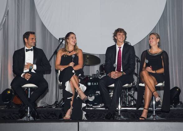 Hopman Cup feature L R ROGER FEDERER BELINDA BENCIC ALEXANDER ZVEREV ANGELIQUE KERBER new years Eve Gala new year s Eve Ball tennis Hopman Cup 2018 ITF Perth arena Perth Western Australia Australia 31 December 2017 Â Copyright: xJuergenxHasenkopfx