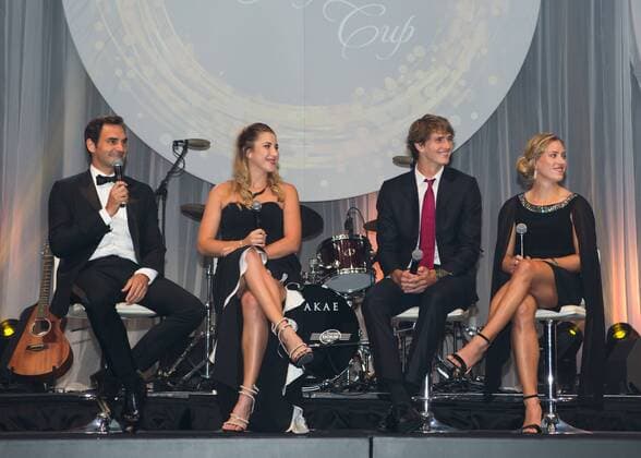Hopman Cup feature L R ROGER FEDERER BELINDA BENCIC ALEXANDER ZVEREV ANGELIQUE KERBER new years Eve Gala new year s Eve Ball tennis Hopman Cup 2018 ITF Perth arena Perth Western Australia Australia 31 December 2017 Â Copyright: xJuergenxHasenkopfx