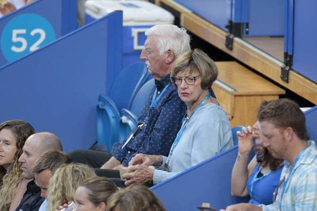 1st January 2018, Perth Arena, Perth, Australia; MasterCard Hopman Cup Tennis; Former world number 1 Margaret Court and husband Barrymore Court enjoy the Germany v Belgium game  ActionPlus11967127