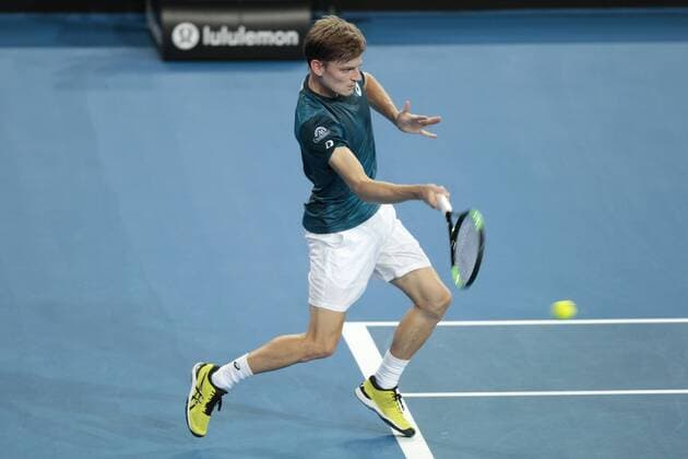 1st January 2018, Perth Arena, Perth, Australia; MasterCard Hopman Cup Tennis; David Goffin of Team Belgium plays a forehand shot against Alexander Zverev of Team Germany Goffin won in straight sets 2-0  ActionPlus11967144