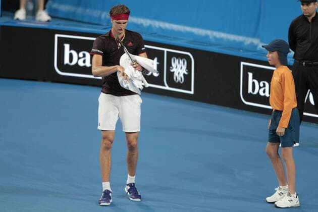1st January 2018, Perth Arena, Perth, Australia; MasterCard Hopman Cup Tennis; Alexander Zverev of Team Germany wipes the sweat off his hands during his loss to David Goffin of Team Belgium  ActionPlus11967152