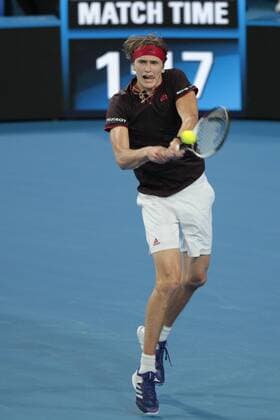 1st January 2018, Perth Arena, Perth, Australia; MasterCard Hopman Cup Tennis; Alexander Zverev of Team Germany returns serve with a plays a backhand during his straight sets loss to David Goffin of Team Belgium  ActionPlus11967154