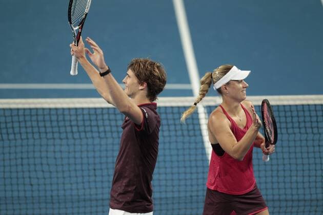 1st January 2018, Perth Arena, Perth, Australia; MasterCard Hopman Cup Tennis; Alexander Zverev and Angelique Kerber of Team Germany wave to the fans after defeating Belgium in the mixed doubles 2 sets to 0  ActionPlus11967241