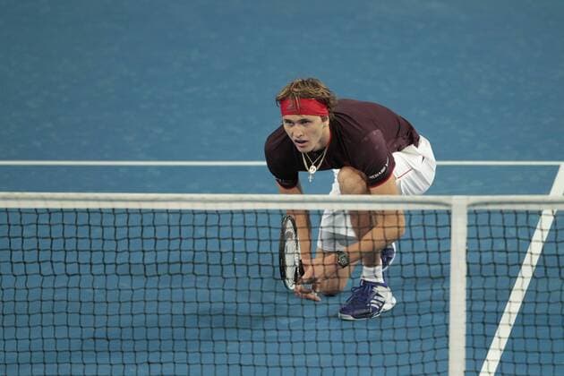1st January 2018, Perth Arena, Perth, Australia; MasterCard Hopman Cup Tennis; Alexander Zverev of Team Germany crouches at the net during the mixed doubles won by Germany 2 sets to love  ActionPlus11967232