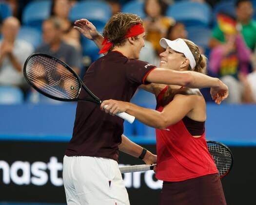 ANGELIQUE KERBER ALEXANDER ZVEREV cheer after their victory Jubilee joy emotion mixed doubles tennis Hopman Cup 2018 ITF Perth arena Perth Western Australia Australia 1 January 2018 Copyright: xJuergenxHasenkopfx