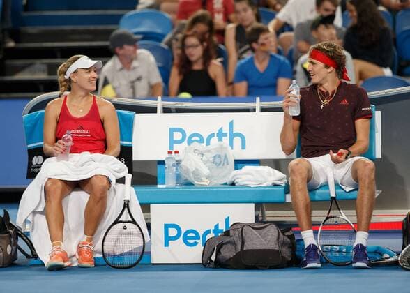 ANGELIQUE KERBER ALEXANDER ZVEREV mixed sitting on the bench during the game break doubles tennis Hopman Cup 2018 ITF Perth arena Perth Western Australia Australia 1 January 2018 Copyright: xJuergenxHasenkopfx
