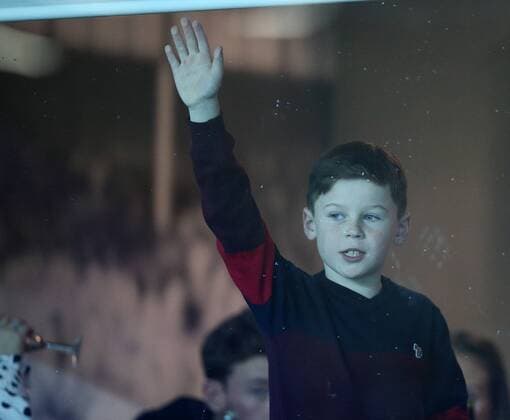 1st January 2018, Goodison Park, Liverpool, England; EPL Premier League Football, Everton versus Manchester United ManU Wayne Rooney s son Kai looks on from a hospitality box  ActionPlus11967417