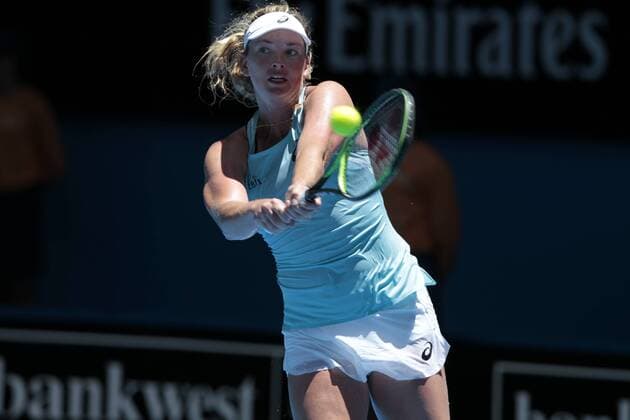 2nd January 2018, Perth Arena, Perth, Australia; MasterCard Hopman Cup Tennis; CoCo Vandeweghe of Team USA hits a backhand shot in her match against Maddison Inglis 19 yr old from Western Australia replacement player for Naomi Osaka Vandewegh won in straight sets 2-0  ActionPlus11967482