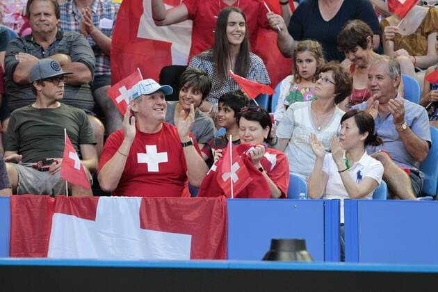 2nd January 2018, Perth Arena, Perth, Australia; MasterCard Hopman Cup Tennis; Swiss supporters cheer for Roger Federer during his match  ActionPlus11967599