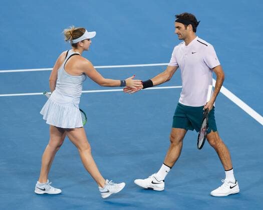 BELINDA BENCIC and ROGER FEDERER clap from team SWITZERLAND tennis Hopman Cup 2018 ITF Perth arena Perth Western Australia Australia 2 January 2018 Â Copyright: xJuergenxHasenkopfx