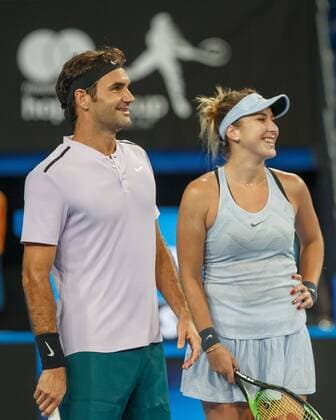 BELINDA BENCIC and ROGER FEDERER look on the Hawkeye monitor team SWITZERLAND tennis Hopman Cup 2018 ITF Perth arena Perth Western Australia Australia 2 January 2018 Â Copyright: xJuergenxHasenkopfx