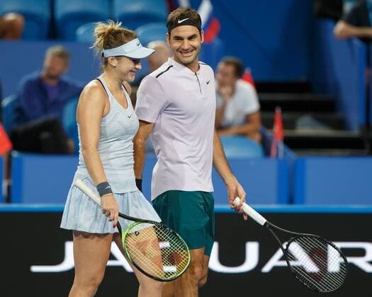 BELINDA BENCIC and ROGER FEDERER team SWITZERLAND tennis Hopman Cup 2018 ITF Perth arena Perth Western Australia Australia 2 January 2018 Â Copyright: xJuergenxHasenkopfx