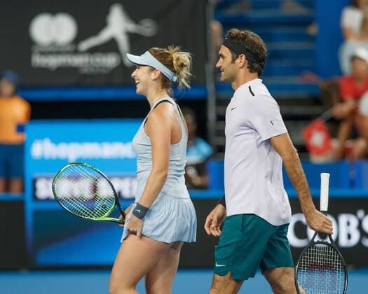 BELINDA BENCIC and ROGER FEDERER team SWITZERLAND tennis Hopman Cup 2018 ITF Perth arena Perth Western Australia Australia 2 January 2018 Â Copyright: xJuergenxHasenkopfx