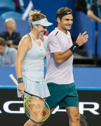 BELINDA BENCIC and ROGER FEDERER team SWITZERLAND tennis Hopman Cup 2018 ITF Perth arena Perth Western Australia Australia 2 January 2018 Â Copyright: xJuergenxHasenkopfx